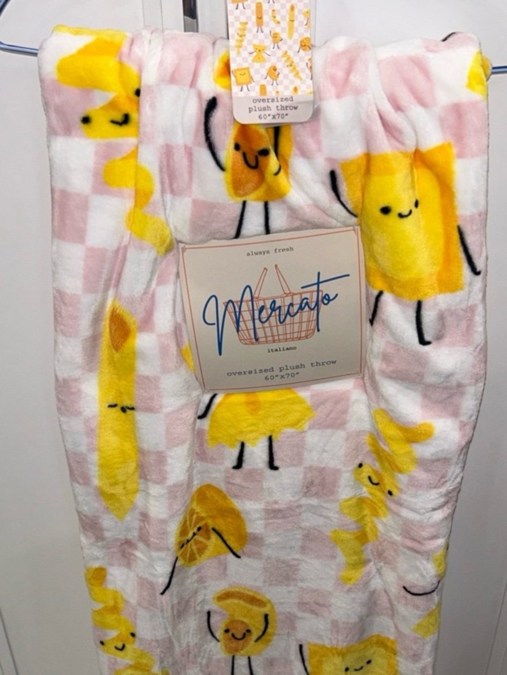 Pasta Pink Checkered Oversized Plush Throw Blanket 60”x70”